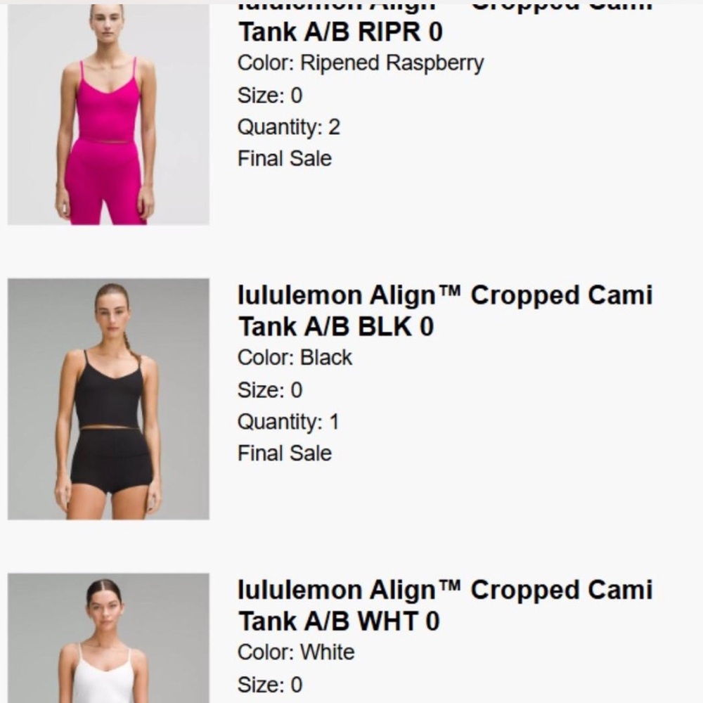 Lululemon Align Cropped Cami bundle